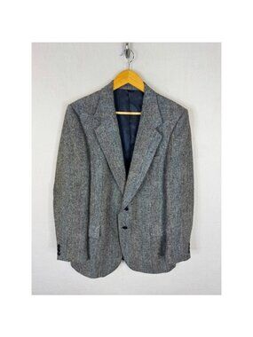 Harris Tweed The Bay Mens Grey Herringbone Wool Blazer Sport Coat 42R Vintage